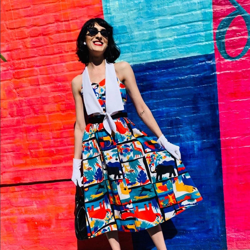 Vintage 80s Studio E novelty print day dress